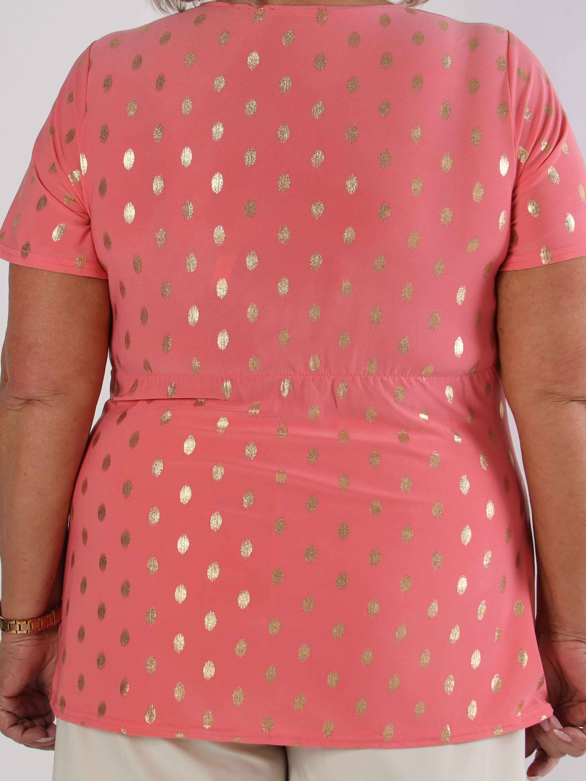 Molly Dot Shirt - Elastisk plus size blus med fin knytdetalj framtill
